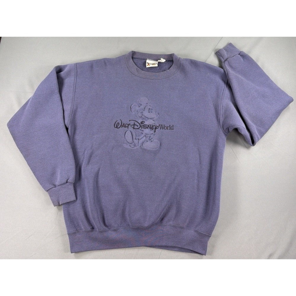 Vintage Walt Disney World Sweatshirt Medium Purple Embroidered Mickey USA